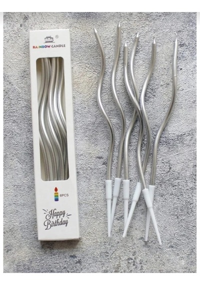 Shop Gümüş Renk Kıvrımlı Doğum Günü Mumları 6 Lı Set Pasta Süs Mum Doğum Günü Pasta Süsleme