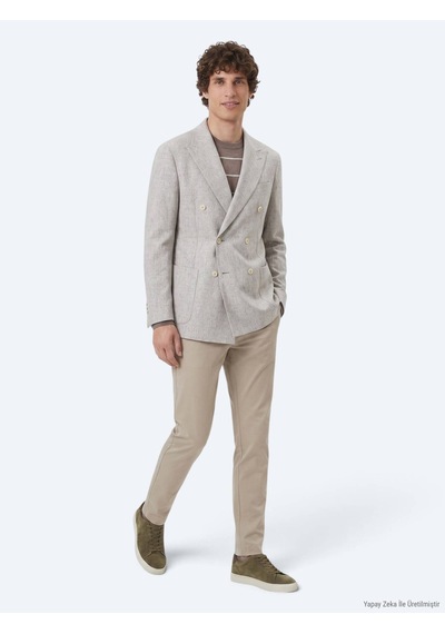 Kip Açık Kahve Desenli Modern Fit Yün Karışımlı Ceket Açık Kahverengi