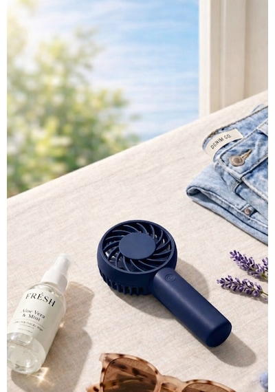 Jasper Sr-0034 Lacivert Taşınabilir Standlı Serinletici Fan 3 Hız Ayarlı , Typ-c Şarjlı Fan Masaüstü Fan Vantilatör 2w-5