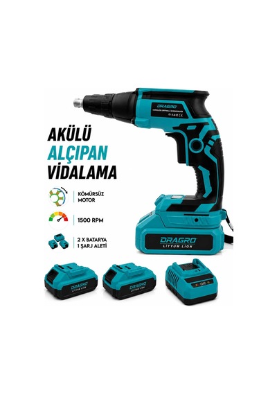 Dragro Drg21v 3.0ah Profesyonel Çift M Akülü Şarjlı Alçıpan Vidalama