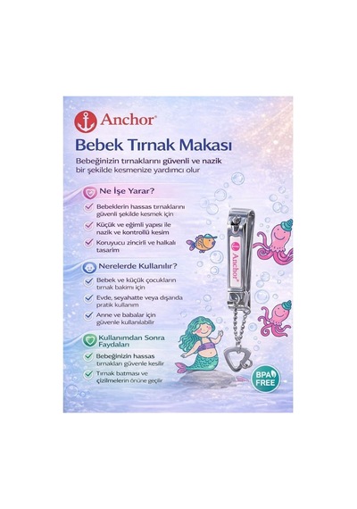 Tr Anchor Bebek Tırnak Makası, Paslanmaz Çelik, Zincirli Tasarım, Bpa Free, Güvenli Ve Nazik Kesim