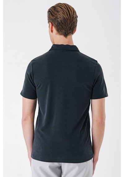 Efor Slim Fit Düğmeli Polo Yaka Pamuklu Siyah Tişört Ts 879 Siyah
