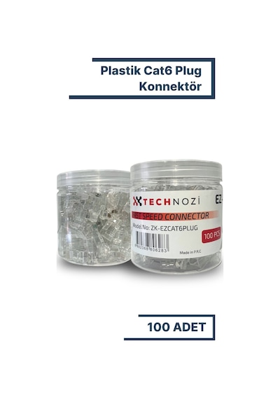 Technozi 100 Adet Yeni Nesil Delikli, Açık Uçlu Cat6 Ez Rj45 Konnektör Utp Jack-metal