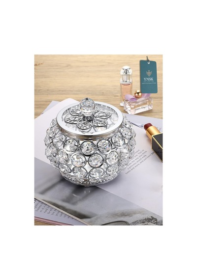 Chacha Home Luxury Lucent Lüks Kapaklı Kristal Mücevher Kutusu, Organizer, Düzenleyici, Şekerlik Küçük Boy Gümüş