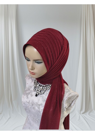 Aksesuarlı Bordo Tektek Model Hazır Duvak Hazır Şal Hazır Türban