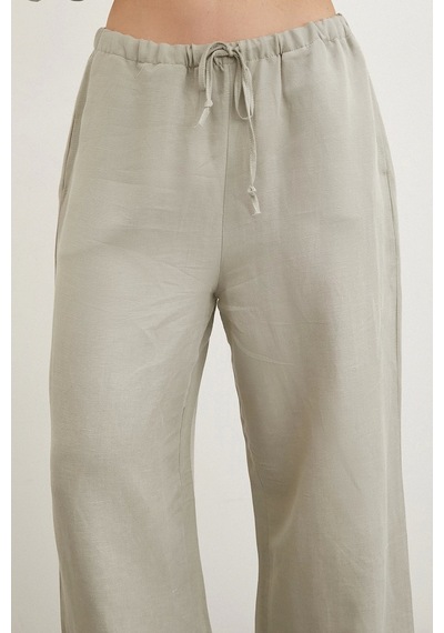 Never More Beli Lastikli Bol Paça Pantolon Haki Haki