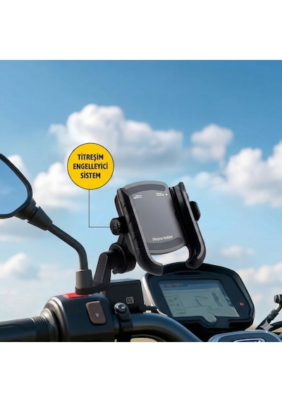 Titreşim Engelleyici Modüllü Motosiklet Telefon Tutucu Ch-110 Siyah