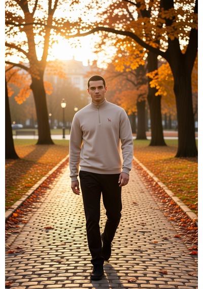 Benerly Erkek Dik Yaka Standart Kol Regular Kalıp Sweatshirt Fonksiyonel Bej