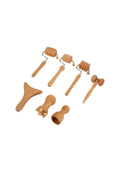Mini Ahşap Yüz Masaj Aparatı & Madero Terapi Guasha 7'li Set