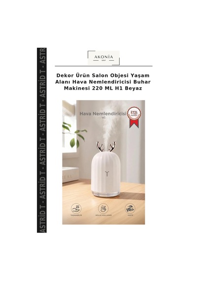 Dekor Ürün Salon Objesi Yaşam Alanı Hava Nemlendiricisi Buhar Makinesi 220 Ml H1 Beyaz