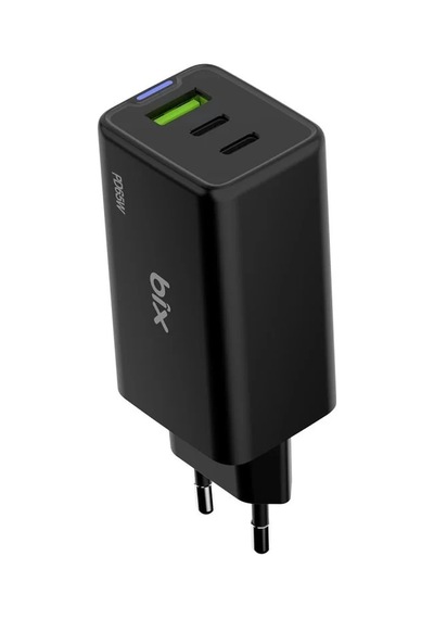 Bix Bx3p66g 65w Gan 2 Type-c Pd 3.0 Ve Usb-a Qc Üç Portlu Hızlı Şarj Adaptörü Laptop Telefon Uyumlu Siyah