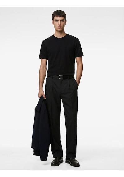 Koton Bisiklet Yaka Viskon Karışımlı Kısa Kollu Basic Slim Fit Tişört Lacivert 6sam10285mk