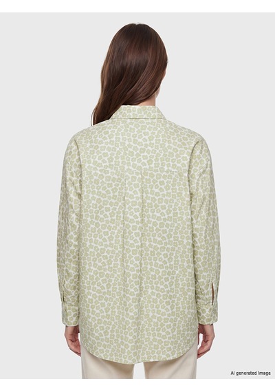 Lcw Modest Yeşil Desenli Oversize Kadın Gömlek Tunik