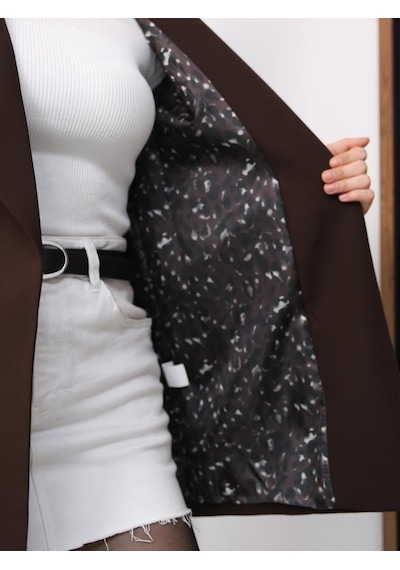 Enter Leopar Astar Detay Blazer Ceket Kahverengi