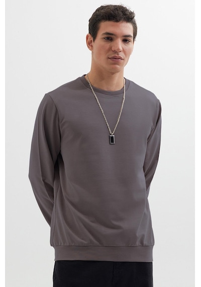 Tudors Erkek Relax Fit Rahat Kesim %100 Pamuk 2 İplik Bisiklet Yaka Koyu Gri Sweatshirt-41521 Koyu Gri