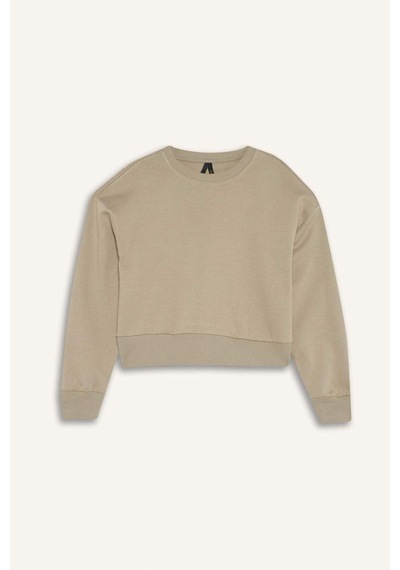 Defacto Boxy Fit Bisiklet Yaka Basic Düz Sweatshirt B8568ax25aukh475 Haki