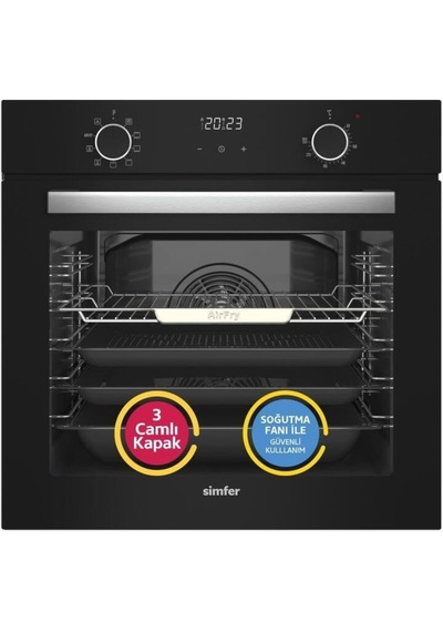 Simfer 10 Fonksiyon Airfry Siyah Dijital 2'li Ankastre Set (8215 Fırın + 3500 Ocak)