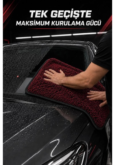 600 Gsm Mikrofiber Araç Kurulama Havlusu 50x70 Cm Ultra Emici İz Bırakmaz Bordo Siyah Kırçıllı