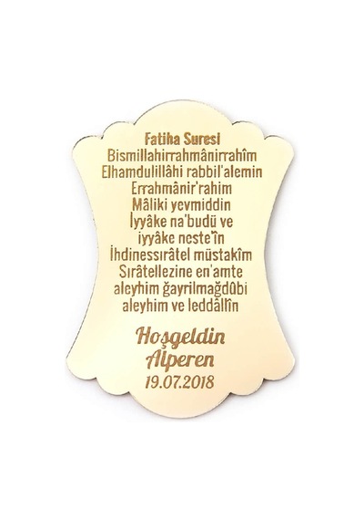 10 Adet Hediyelik Aynalı Pleksi Mıknatıslı Dolap Süsü Fatiha Suresi Altın