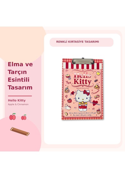 Bakgelal Hello Kitty Elmalı Ve Tarçın Temalı Kırmızı Kareli Metal Mandal Klipsli Sekreterlik Ve Bloknot Altlığı - 9028514823893