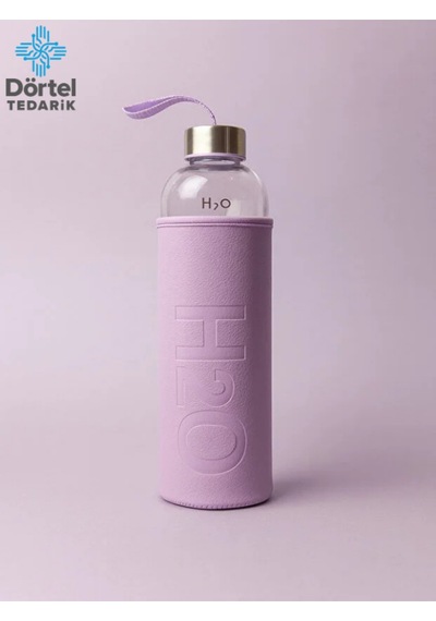 H2o Deri Kılıflı Cam Matara 1000 Ml Mor
