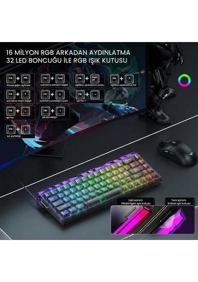 Aula Hero 68 He Manyetik Klavye Rapid Trigger Jade King Switch 8000hz Rgb Neon Tkl Hot Swap Oyuncu Klavyesi Şeffaf Siyah