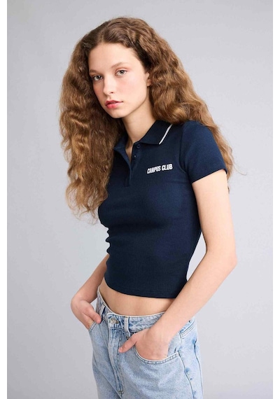 Defacto Fıtted Polo Yaka Ribana Tişört H1086ax26spnv146 Lacivert-nv146