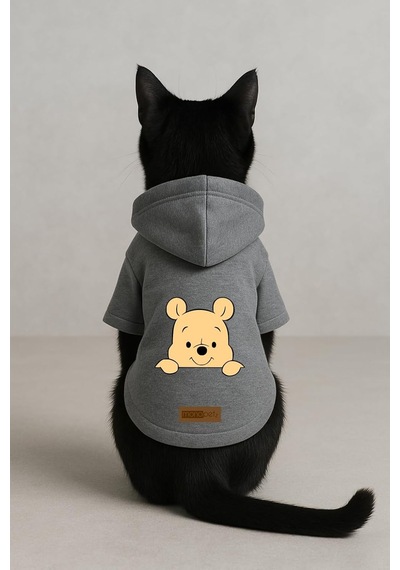 Baskılı İçi Polarlı Köpek Ve Kedi Kıyafeti & Elbisesi - Gri Renk Kapüşonlu Hoodie B693e, Xl