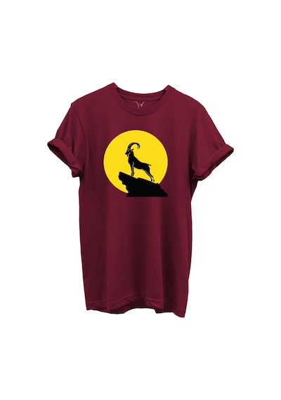 Dağ Keçisi Siluet Baskılı %100 Pamuk Regular Fit Bisiklet Yaka Unisex T-shirt Bordo Dağ Keçisi Siluet Baskılı %100 Pamuk Regular Fit Bisiklet Yaka Unisex T-shirt Bordo