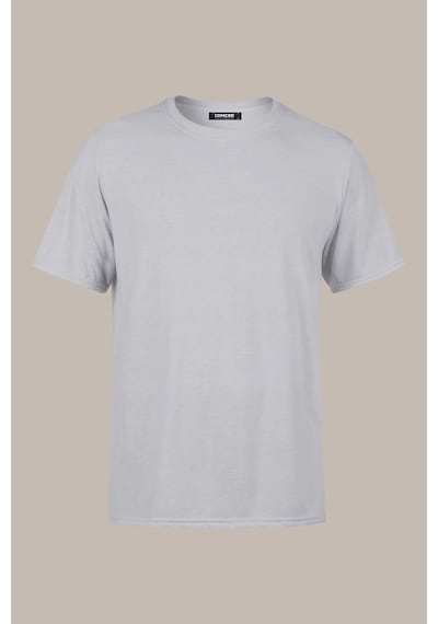 COMEOR Erkek Gri Slim Fit Pamuklu Kısa Kollu Bisiklet Yaka T-shirt Gri