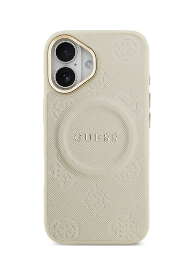 Apple Uyumlu iPhone 17 Kılıf Guess Lisanslı M-safe Özellik Sıcak Baskı Yazı Logolu Pu Deri Peony Kapak Bej Bej