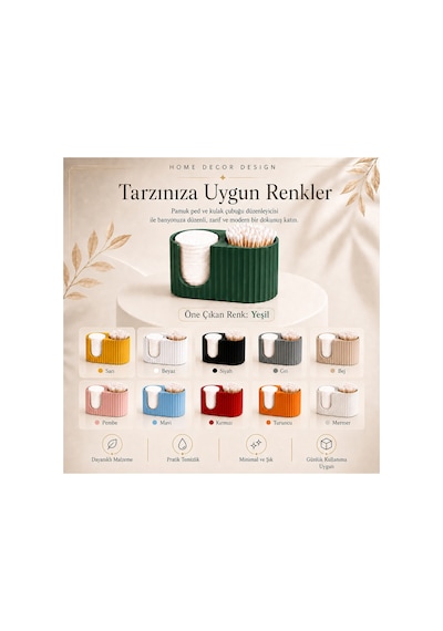Makyaj Pamuğu Ve Kulak Çubuğu Organizeri 13cmx6cmx7cm Yeşil