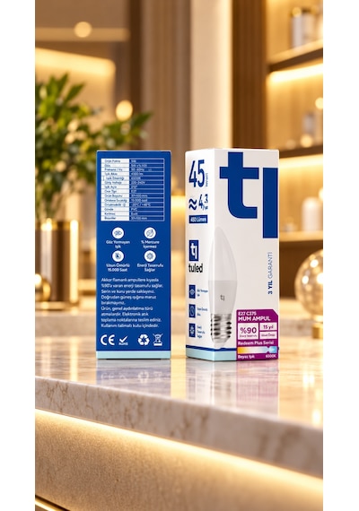 Tuled Redeem Plus 4.3 W Led Ampul, 5700 Kelvin E27 C 37s , Titreşimsiz, Göz Konforu, 609 Lümen, Parlak Beyaz Tekli