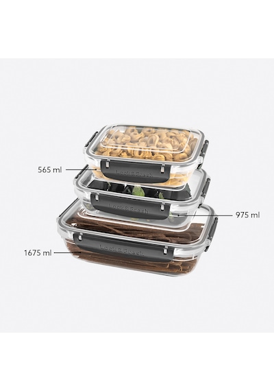 Lock&fresh Master Dikdörtgen Saklama Kabı 565,975,1675 Ml Üçlü Set Antrasit