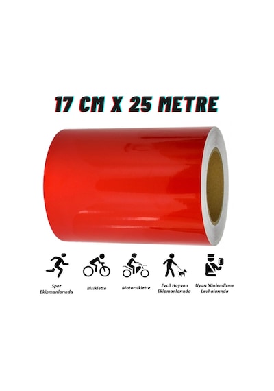 Carub Reflektif Fosforlu Şerit Bant 17 Cm X 25 Metre Kırmızı İkaz Bandı BR2405502