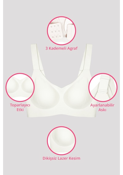 Cottonhill Seamless Bra - Curve Krem Lazer Kesim Dikişsiz Toparlayıcı Büyük Beden Kadın Sütyen