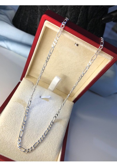 3mm Figaro Zincir 925 Ayar Gümüş Işıklı Kutuda Sevgiliye Eşe Babaya Hediye Kolye Gümüş