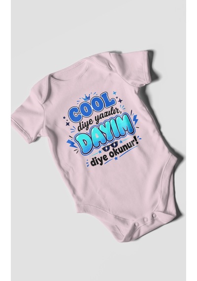 Morivokids Cool Diye Yazılır Dayım Diye Okunur Kısa Kollu Bebek Body %100 Pamuk Bebe Pembe