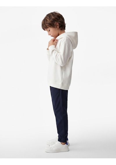 Koton Pamuklu Uzun Kollu Kapşonlu Şardonlu Oversize Sweatshirt Ekru 7wkb10027tk