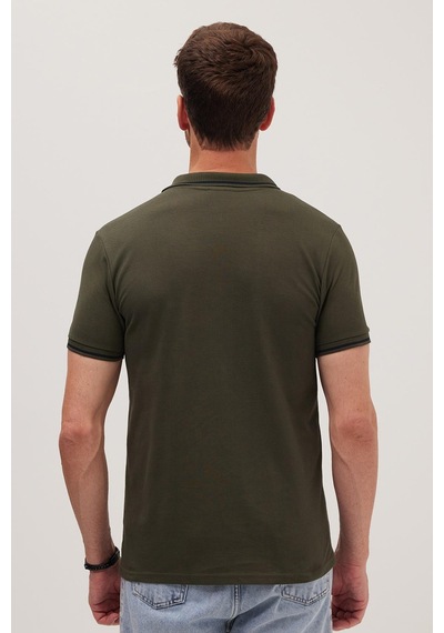 Tudors Erkek Slim Fit Dar Kesim %100 Pamuk Yumuşak Dokulu Serin Tutan Kumaş Düz Pike Haki Polo Yaka Tişört-42250 Haki