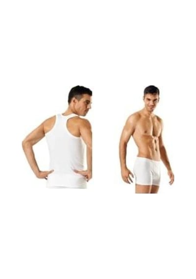 Erkek Beyaz 5'li Paket Pamuklu Ribana Sporcu Atleti & Erkek Beyaz Elastan Likralı Boxer 5'li Paket 001