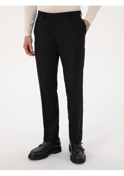 Cacharel Siyah Slim Fit Yün Karışımlı Mikro Desenli Klasik Pantolon