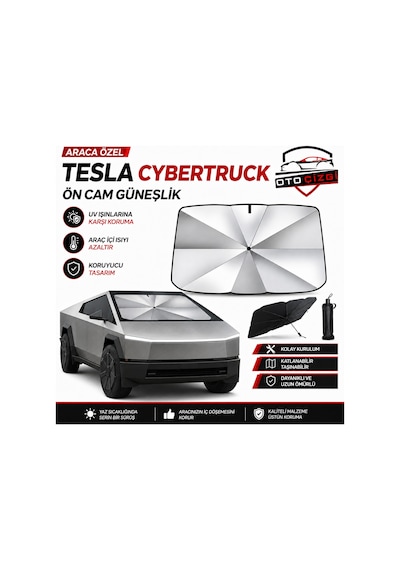 Tesla Cybertruck Şemsiye Tip Ön Cam Güneşliği Katlanabilir Uv Korumalı Araç Cam Güneşlik