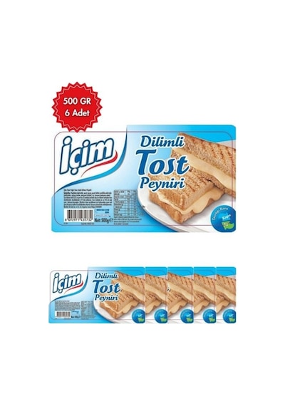 İçim Dilimli Tost Peyniri 500 G X 6 Adet - Pratik, Tam Yağlı Ve Mükemmel Eriyen Lezzet