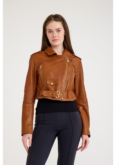 Fit Biker Kısa Bayan Deri Ceket Vb-1 Bk-2581 - 23489 Viski