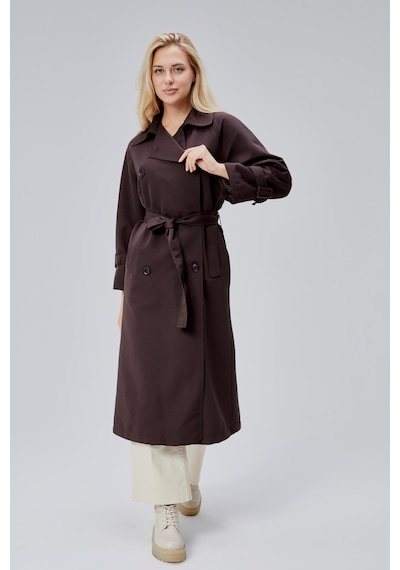 Acı Kahve Oversize Kuşaklı Trençkot Kahverengi