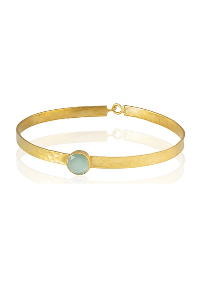 Kadir Jewellery 22 Ayar Altın Kaplama El İşçiliği Zirkon Taşlı Kadın Kelepçe Bilezik Açık Mavi