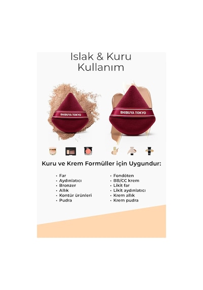 Üçgen Pudra Pufu Ve Makyaj Süngeri 3 Lü Set Kumaş Kese Bordo