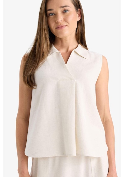 Defacto Regular Fit Polo Yaka Keten Karışımlı Kolsuz Bluz F0982ax25hser37 Ekru