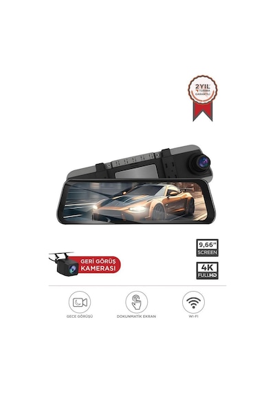 Lenovo M8/8804 Siyah 4k Araç İçi 9.6 İnç Dokunmatik Dikiz Ayna Gece Görüş Gps Önvearka Araç Kamerası